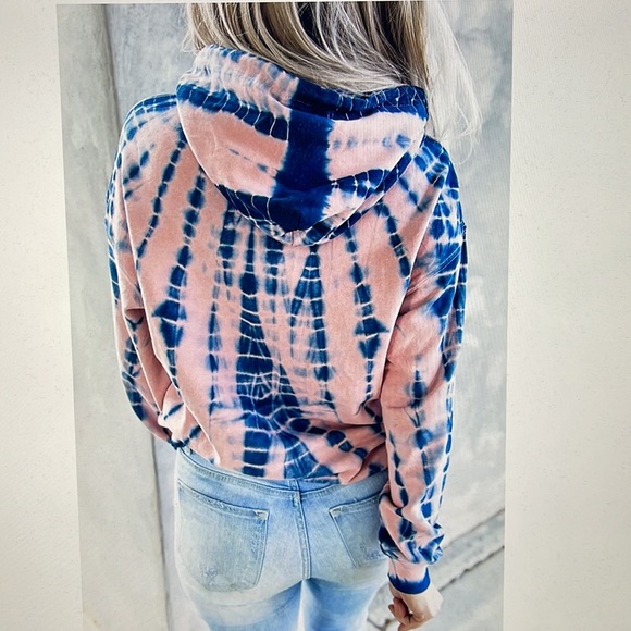 Tie Dye Pullover Kangaroo Pocket Hoodie Sweatshirt Pink Blue Size 2XL - Picture 5 of 7